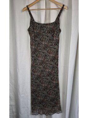 Believe 10 Black Floral Retro 90s Vintage Classic Event Date Lined Midi Dress